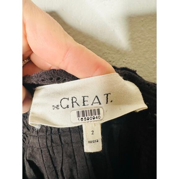 THE GREAT Black 100% Cotton Cachet Midi Lace Detail Button Midi Dress Size 2 - Picture 15 of 16